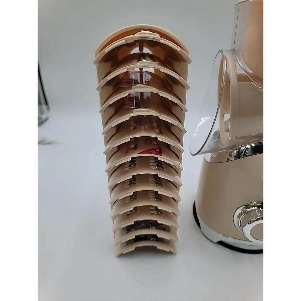 Manual Rotary Cheese Vegetable Grater Shredder Suction Base & 12 Blades Beige